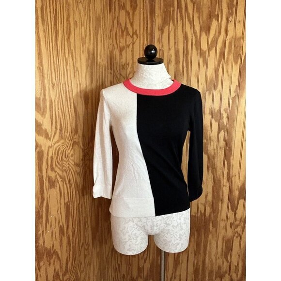 Kate Spade Color Block Sweater with Bow Sleeves Pink Black White Size XS Cotton - Picture 1 of 8